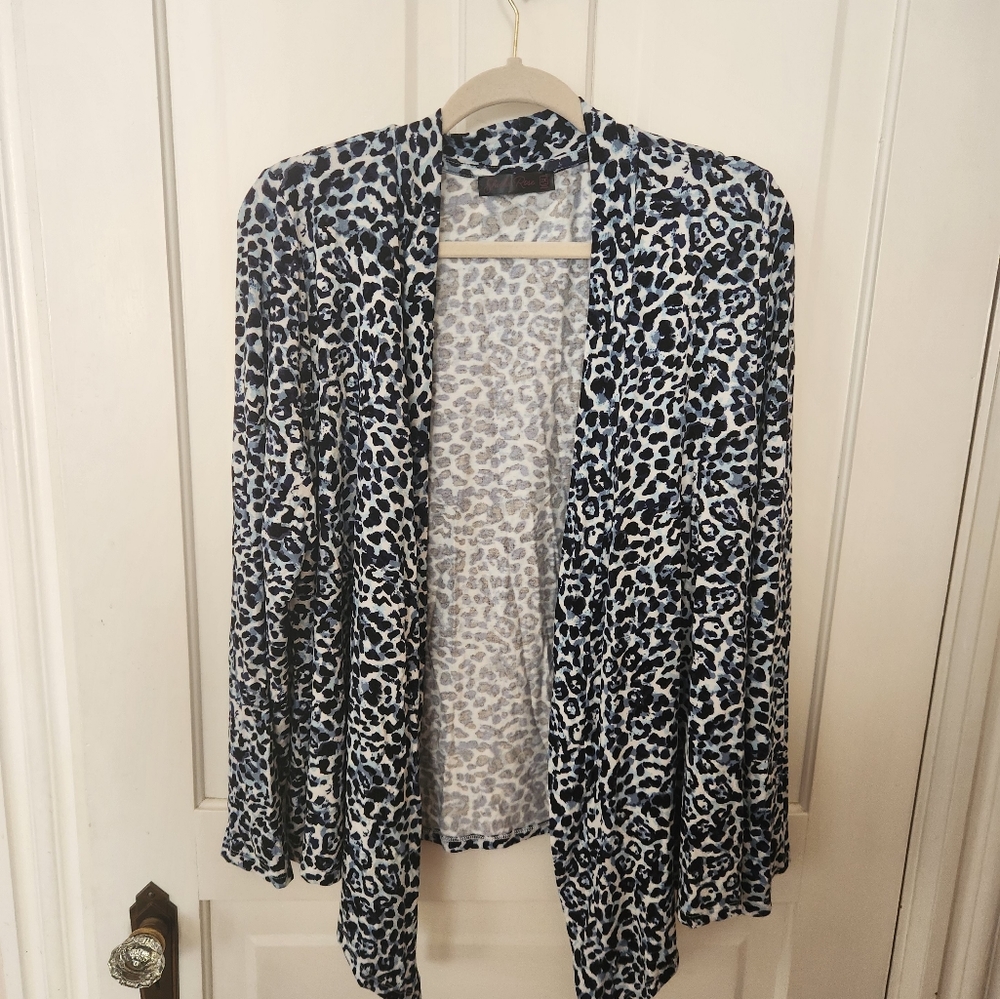 Sheila Rose women's 2X cardigan, blue black leopard print